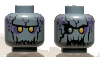 LEGO onderdeel Minifigure, Head Dual Sided Alien with Yellow Eyes, Jagged Rock Mouth, Open Mouth / Closed Mouth Pattern (3626pb1962)