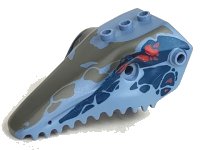 LEGO part Dinosaur Head Toothed, Jaw Top with Pin with Dark Blue, Dark Gray, and Red Markings Pattern 40387px1