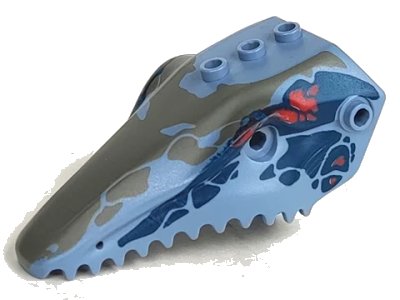 LEGO onderdeel Dinosaur Head Toothed, Jaw Top with Pin with Dark Blue, Dark Gray, and Red Markings Pattern (40387px1)