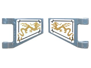 LEGO onderdeel Flag 2 x 2 Trapezoid with Gold Dragons (Angled Orientation) on White Background Pattern on Both Sides (Stickers) - Set 70734 (44676pb021)