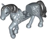 LEGO part Horse, Friends Style with 2 x 2 Cutout and Movable Neck with Fixed Flexible Rubber Black Tail and Mane with White Spots Pattern 69820c01pb05