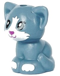 LEGO part Cat, Friends, Baby Kitten, Sitting with Black Eyes, Dark Pink Nose and Mouth, and White Muzzle and Paws Pattern 69902pb01