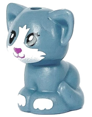 LEGO part Cat, Friends, Baby Kitten, Sitting with Black Eyes, Dark Pink Nose and Mouth, and White Muzzle and Paws Pattern (69902pb01)