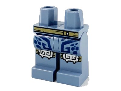 LEGO onderdeel Hips and Legs with Dark Tan Belt, Dark Blue Scales, Filigree and Silver Snake Head Knee Armor Pattern (970c00pb1170)