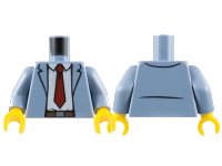 LEGO part Torso Open Suit Jacket with White Shirt, Dark Red Tie and Reddish Brown Belt Pattern / Sand Blue Arms / Yellow Hands 973pb1415c02