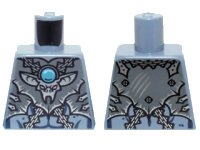 LEGO part Torso Chima Dark Bluish Gray Armor, Silver Buckles, Bat Pendant and Dark Azure Round Jewel (Chi) Pattern 973pb1629
