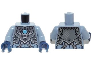 LEGO onderdeel Torso Chima Dark Bluish Gray Armor, Silver Buckles, Bat Pendant and Dark Azure Round Jewel (Chi) Pattern / Sand Blue Arms / Dark Blue Hands (973pb1629c01)