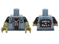 LEGO part Torso Vest over Black Undershirt, Padlock, 'SHOCK 'n' ROLL' Back Pattern / Olive Green Arms with Black Short Sleeves and Stitches / Olive Green Hands 973pb2106c01
