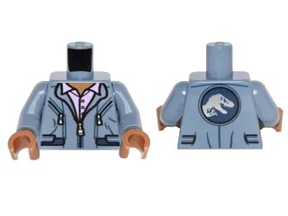 LEGO onderdeel Torso Jumpsuit with Silver Zippers and 2 Pockets over Lavender Shirt with Collar Pattern / Sand Blue Arms / Medium Nougat Hands (973pb2349c01)