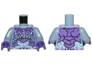 LEGO onderdeel Torso Dark Purple Rock Plates, White and Bright Light Blue Lightning Effect and Arcane Symbols Pattern / Sand Blue Arms / Dark Purple Hands (973pb2741c01)