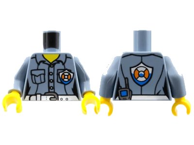 LEGO onderdeel Torso Coast Guard Female Shirt with Buttons, Pockets, White Belt and Badge Pattern / Sand Blue Arms / Yellow Hands (973pb2775c01)