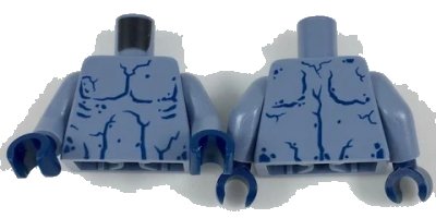 LEGO onderdeel Torso Alien with Muscles Outline and Cracks Pattern / Sand Blue Arms / Dark Blue Hands (973pb2812c01)