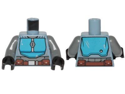 LEGO onderdeel Torso SW Armor Dark Azure Plates and Dark Brown Belt Pattern (Mandalorian) / Dark Bluish Gray Arms / Black Hands (973pb3803c01)