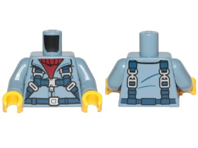 LEGO onderdeel Torso Jacket with Zipper, Dark Red Turtleneck Sweater and Dark Blue Harness Pattern / Sand Blue Arms / Yellow Hands (973pb3898c01)