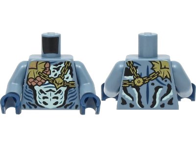 LEGO onderdeel Torso Gold and Copper Chains and Scales over Light Aqua Chest, Black and Dark Blue Markings Pattern / Sand Blue Arms / Dark Blue Hands (973pb4347c01)