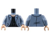 LEGO onderdeel Torso Jacket with Bright Light Blue Spots on Lapels, Light Nougat Neck, Black Blouse Pattern / Sand Blue Arms / Light Nougat Hands 973pb4901c01