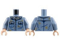 LEGO onderdeel Torso Shirt with 2 Pockets with Black Buttons Outline, Dark Tan Dirt Stains Pattern / Sand Blue Arms / Light Nougat Hands 973pb5315c01