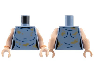 LEGO onderdeel Torso Female Sleeveless Shirt with Dark Blue Creases and Dark Tan Dirt Stains Pattern / Light Nougat Arms / Light Nougat Hands (973pb5316c01)