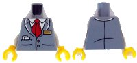 LEGO part Torso Vest with Buttons and Pockets over White Shirt, Red Tie, Gold Name Badge, Papers Pattern / White Arms / Yellow Hands 973pb5750c01
