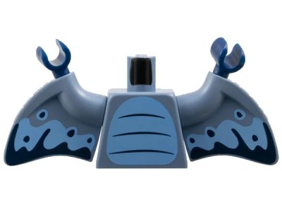 LEGO onderdeel Torso Bright Light Blue Stomach with 3 Dark Blue Curved Lines Pattern / Sand Blue Arms with Wings, Pterodactyl with Bright Light Blue and Dark Blue Markings Pattern / Dark Blue Hands (973pb5907c01)