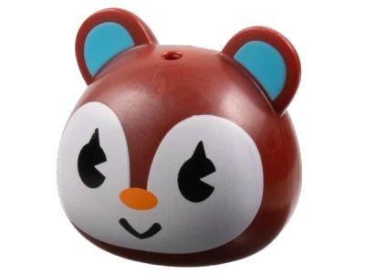 LEGO onderdeel Minifigure, Head, Modified Squirrel / Cub with Ears with Molded Medium Azure Auricles and Printed White Face, Black Eyes and Orange Nose Pattern (105199pb03)
