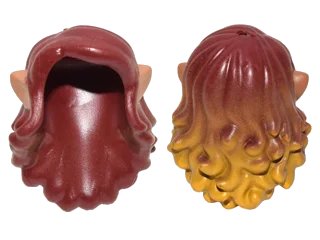 LEGO onderdeel Mini Doll, Hair Long Wavy with Yellow Tips and Medium Nougat Elves Ears Pattern (19204pb01)