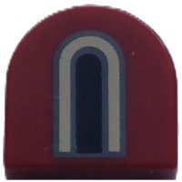 LEGO part Tile, Round 1 x 1 Half Circle Extended with Black and Tan Castle Window Pattern 24246pb058