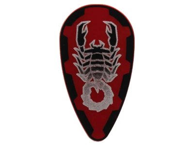LEGO onderdeel Minifigure, Shield Ovoid with Black and Silver Vladek Scorpion Pattern (2586px16)