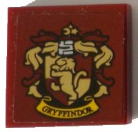 LEGO part Tile 2 x 2 with HP 'GRYFFINDOR' House Crest on Dark Red Background Pattern (Sticker) - Set 71043 3068pb1228
