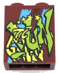 LEGO part Brick 1 x 2 x 2 with Inside Stud Holder with Graffiti Pattern 3245cpb066