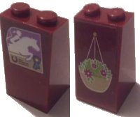 LEGO part Slope 75 2 x 2 x 3 - Solid Studs with Hanging Basket on Front and Poster of Horse and Rider on Back Pattern (Stickers) - Set 41126 3684cpb027