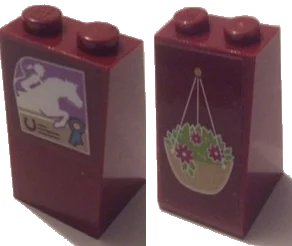 LEGO onderdeel Slope 75 2 x 2 x 3 - Solid Studs with Hanging Basket on Front and Poster of Horse and Rider on Back Pattern (Stickers) - Set 41126 (3684cpb027)