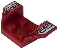 LEGO part Vehicle, Mudguard 2 x 4 with Flared Wings with Red Triangles and Stylized Black '66' on White Pattern 41854pb01