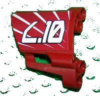LEGO part Technic, Panel Fairing #23 Large Short, Small Hole, Side B with Stylized White 'L.10' Pattern (Sticker) - Set 8102 44353pb08