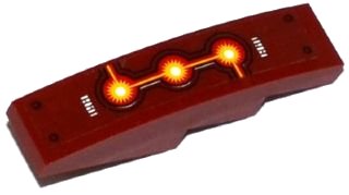 LEGO onderdeel Slope, Curved 4 x 1 with White Alien Characters, 4 Rivets, Fire Cores and Black, Red and Yellow Lines Pattern (Sticker) - Set 70142 (61678pb074)