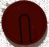 LEGO part Tile, Round 3 x 3 with Iron Man Helmet Black Circle and Tab Pattern 67095pb003