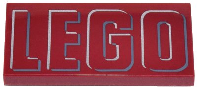LEGO part Tile 2 x 4 with Silver and Dark Bluish Gray Outlined 'LEGO' Pattern (87079pb1046)