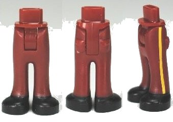 LEGO part Mini Doll Hips and Trousers with Back Pockets with Black Shoes and Yellow Vertical Stripe Pattern - Thick Hinge (92253c00pb04)