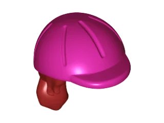 LEGO onderdeel Mini Doll, Hair Combo, Hair with Hat, Long Ponytail, Side Bangs, Hole in Back with Molded Magenta Horse Riding Helmet Pattern (92254pb02)