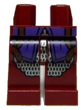 LEGO onderdeel Hips and Legs with Dark Purple Shirttails, Brown Straps, and Silver Mail Pattern (970c00pb0279)