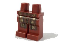 LEGO part Hips and Legs with Reddish Brown Long Scarf Ends with Gold and Dark Brown Trim Pattern 970c00pb0839