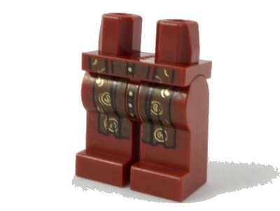 LEGO onderdeel Hips and Legs with Reddish Brown Long Scarf Ends with Gold and Dark Brown Trim Pattern (970c00pb0839)