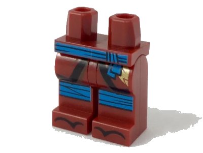 LEGO onderdeel Hips and Legs with Dark Azure Sash and Knee Wrappings, Gold Dragon Section, Black Coattails and Zori Sandals Pattern (970c00pb0906)