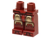 LEGO part Hips and Legs with Red Buckle, Knees, and Toes, Gold Armor Pattern 970c00pb1250