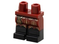 LEGO part Hips and Legs with Molded Black Lower Legs / Boots and Printed Dark Tan Pouch and Gold Compass Logos Pattern 970c00pb1708