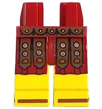 LEGO part Hips and Yellow Legs with Tunic with Leather Straps with Copper Studs and Brown Sandals Pattern 970c03pb21