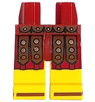 LEGO onderdeel Hips and Yellow Legs with Tunic with Leather Straps with Copper Studs and Brown Sandals Pattern (970c03pb21)