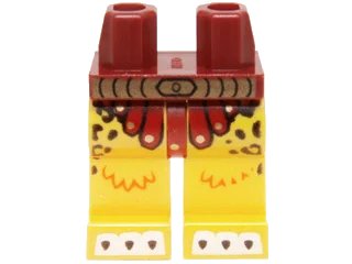 LEGO onderdeel Hips and Yellow Legs with Dark Red and Gold Loincloth, Gold Belt, Leopard Spots and White Toes with Claws Pattern (970c03pb24)