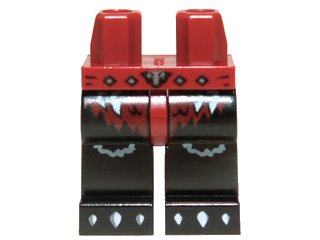 LEGO onderdeel Hips and Black Legs with Dark Red Loincloth, White Spikes and White Claws Pattern (970c11pb07)