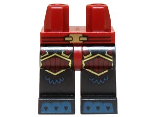 LEGO onderdeel Hips and Black Legs with Gold Belt Buckle, Dark Red and Gold Knee Pads, Dark Blue Toes with Claws Pattern (970c11pb22)